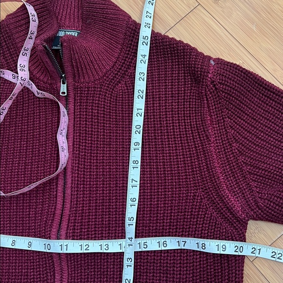 Sold eBay TODD SNYDER maroon chunky knit zip up wool mock sweater cardigan M - Picture 7 of 9